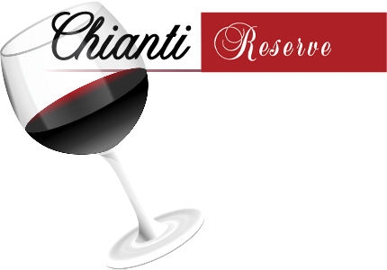 Chianti Reserve Logo - A glass of red wine adjacent to decorative font that states Chianti Reserve