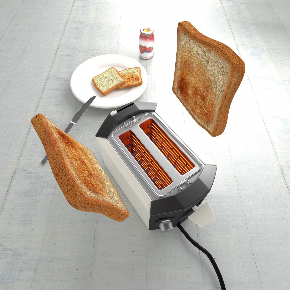 Toaster-toast-in-air-jam-and-plate